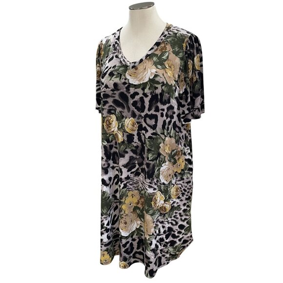 Plus Size Floral Leopard Print Midi Dress Lounge Casual Fall Coquette Softcore - Picture 5 of 9